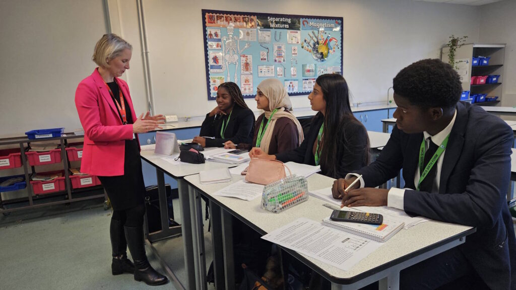 Emma Reynolds MP with students at St Michaels Catholic School