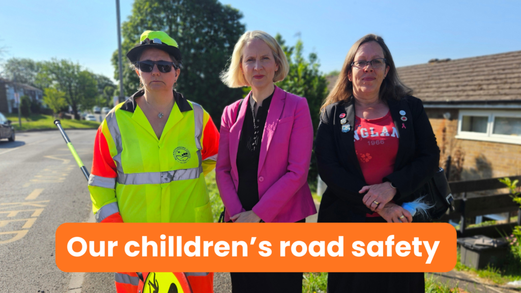 Emma Reynolds MP stood with Cllr Hazel Arthur-Hewitt and local lollipop lady.