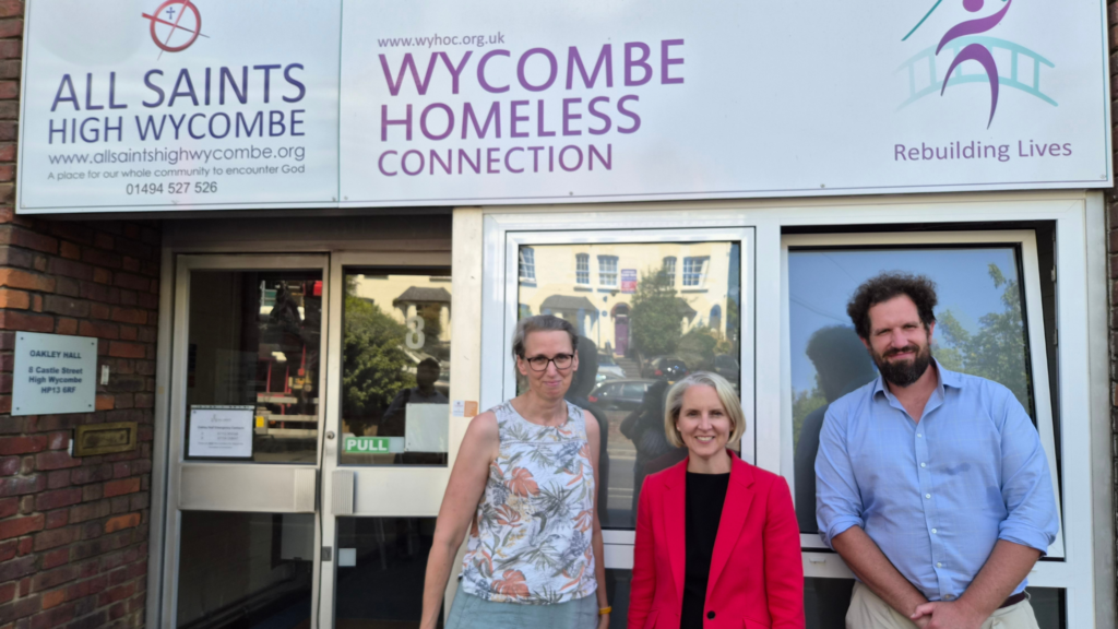 Emma Reynolds MP outside Wycombe Homeless Connection.