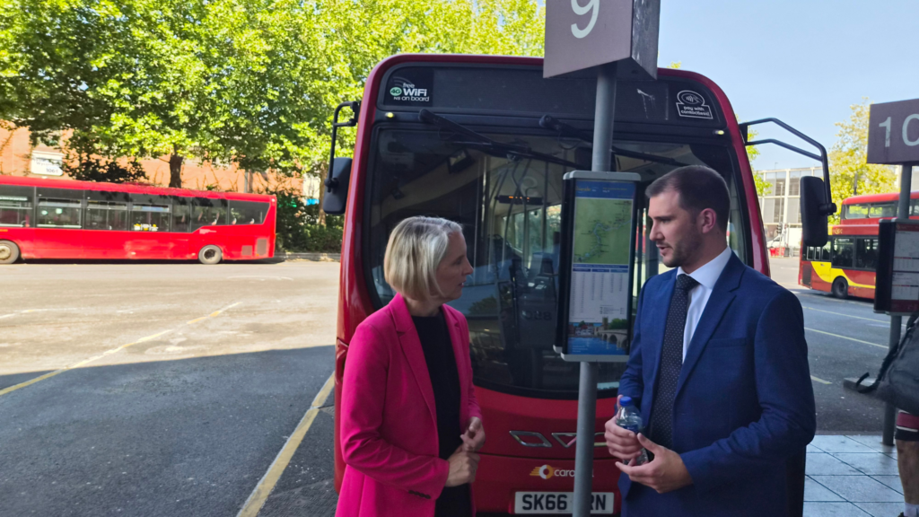Emma Reynolds at Wycombe bus station.